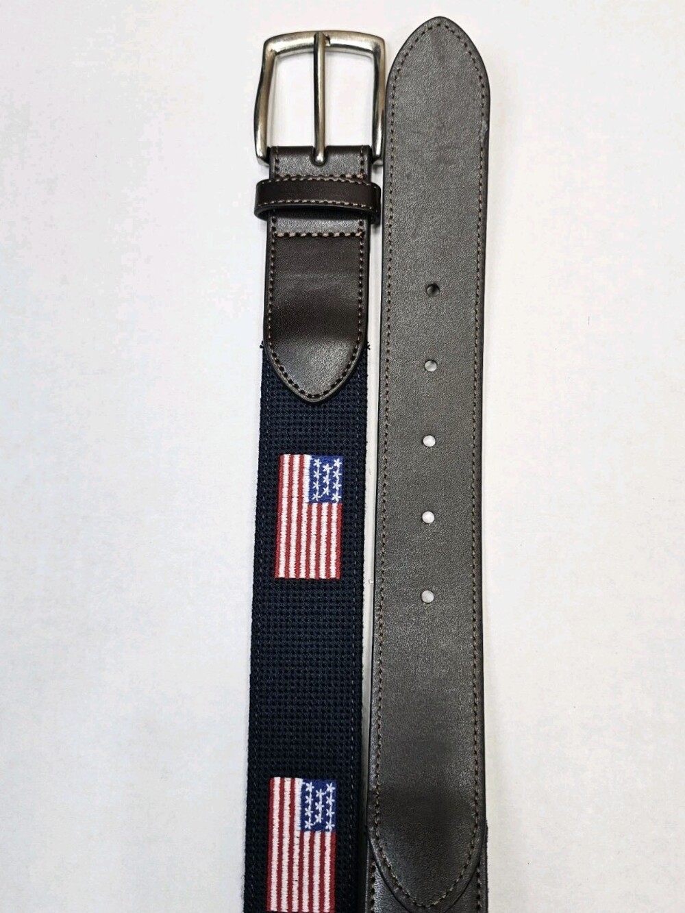 Men’s Navy American Flag Belt Size 36 Leather Trim Embroidered USA